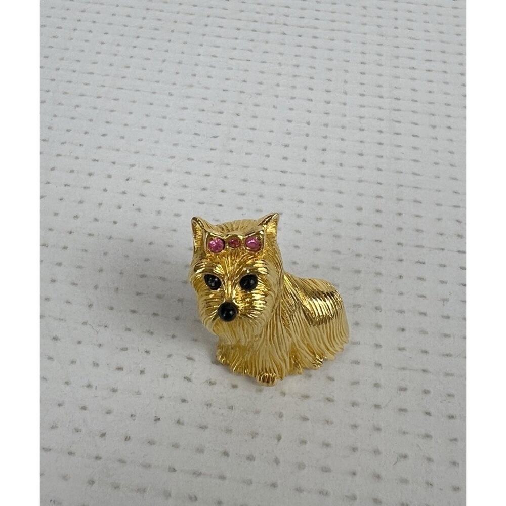 Joan Rivers Dog Brooch Vintage Gold Tone Yorkshire Terrier Yorkie Dog Signed Pin - Picture 3 of 6